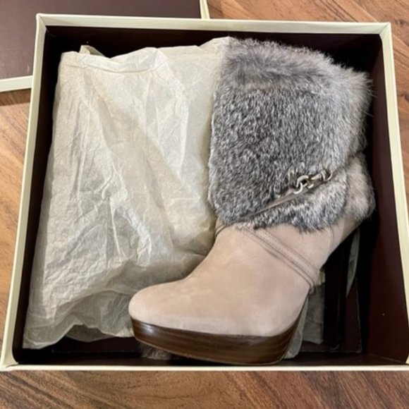 Coach Athena Soft Nubuck Leather & Rabbit Fur Boots - Picture 2 of 12
